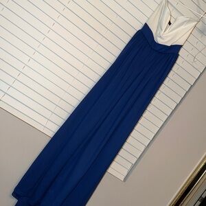 Elegant Blue and White Strapless Dress